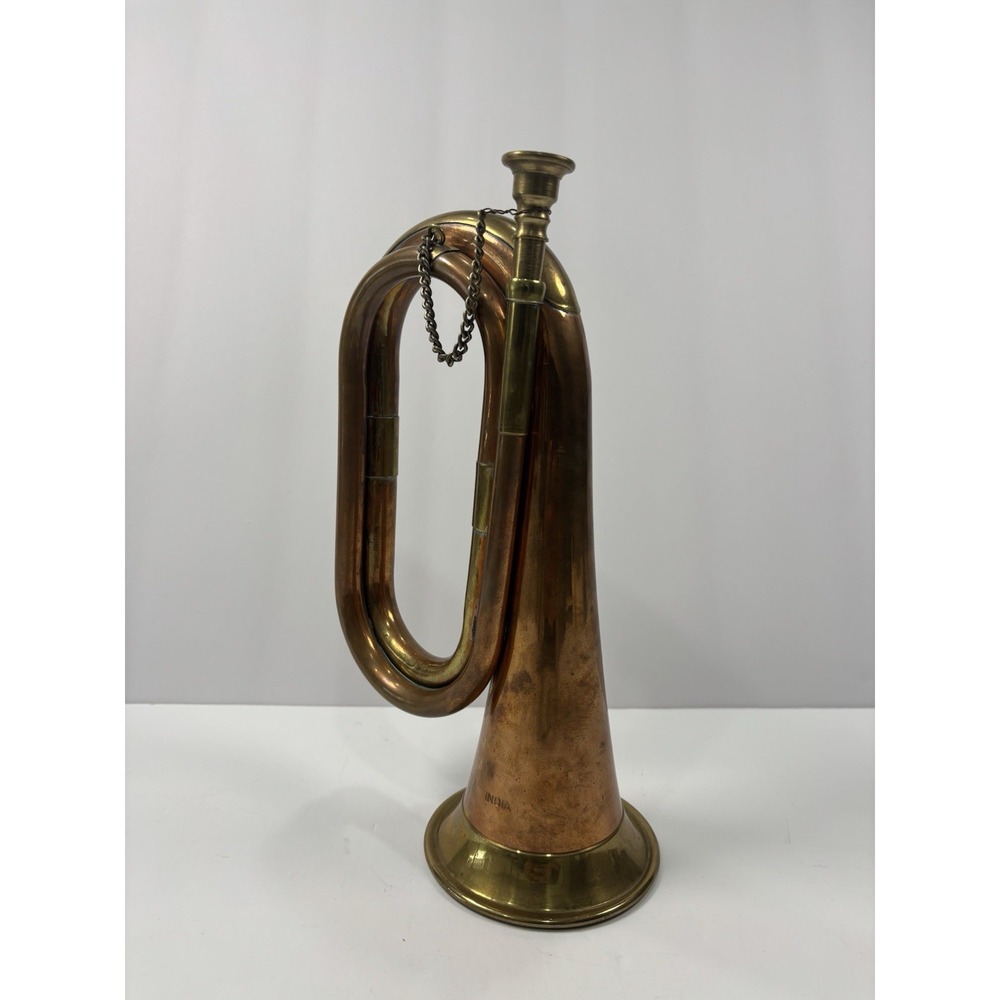 Vintage Copper & Brass Bugle Hunting Horn India Tested Works Decorative